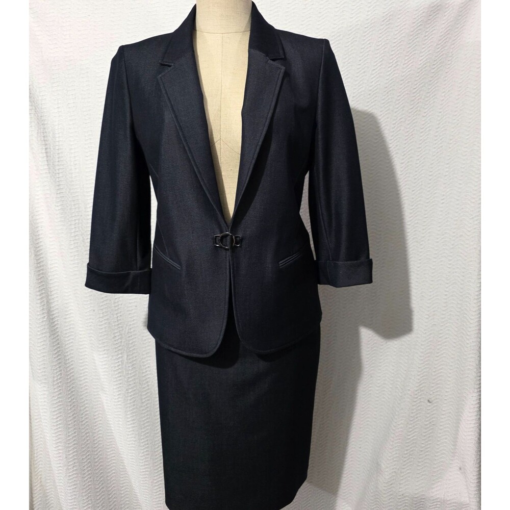 Tahari ASL Dark Charcoal Office Business Pencil Skirt Blazer 3/4 Sleeve Suit 6